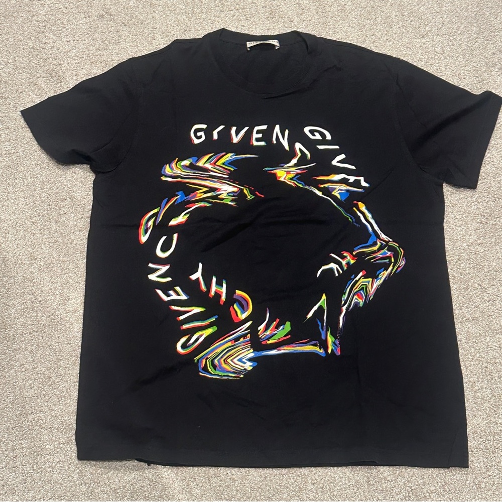 Givenchy Black Short Sleeve Tee with Rainbow Distorted Logo